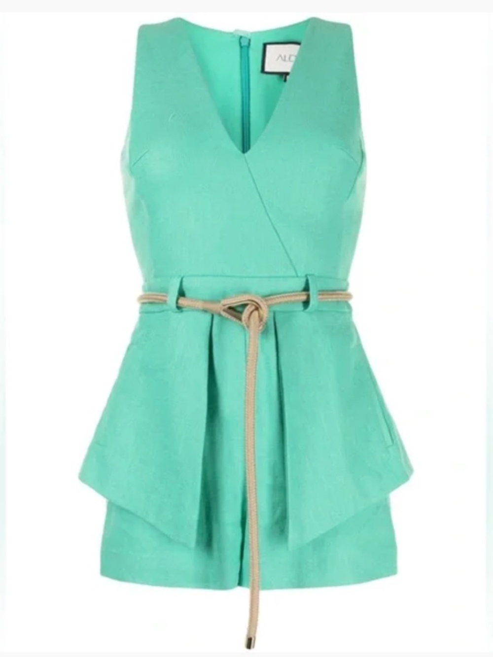 ALEXIS Darby Belted Crepe Peplum Romper In Green - XS